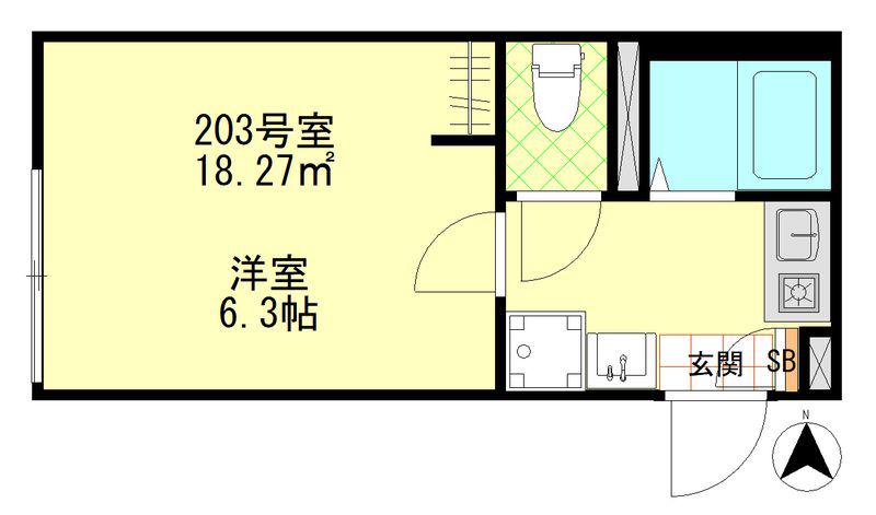ルミナス千住大橋(1K/2階)の間取り写真