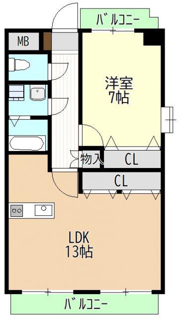 エスポワール竹越(1LDK/5階)の間取り写真