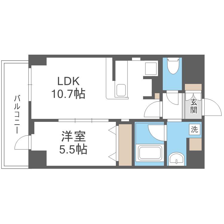 ハピネスガーデン新大阪(1LDK/5階)の間取り写真
