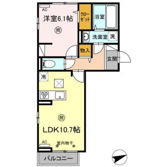 オリジン中津(1LDK/1階)の間取り写真