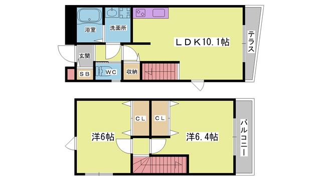 ヒルズ高丸1丁目(2LDK/1階)の間取り写真