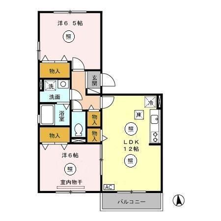 グランコスモ竹内(2LDK/1階)の間取り写真
