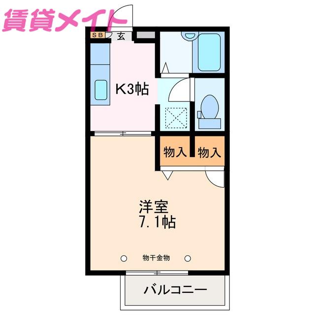 たちばな壱番館(1K/1階)の間取り写真