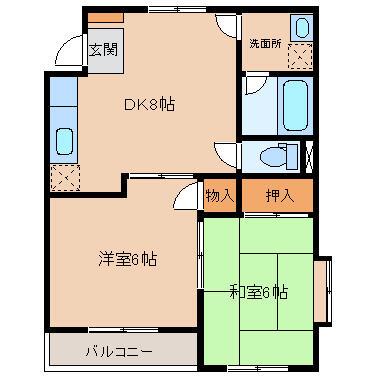 シャモニー(2LDK/2階)の間取り写真