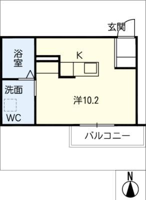 ミッドテラス(ワンルーム/3階)の間取り写真