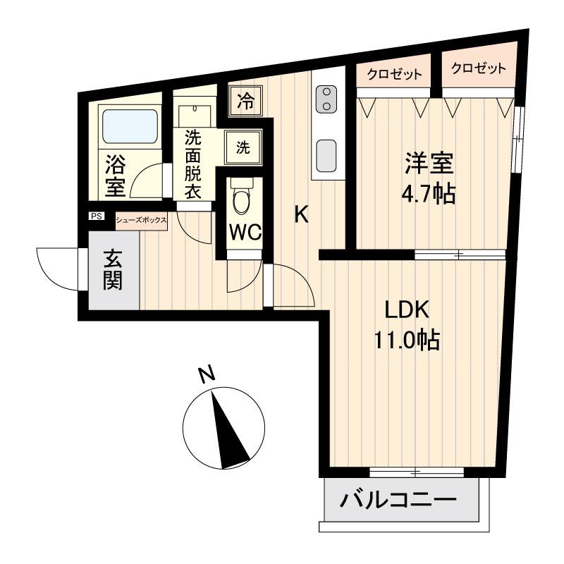 LIVEFLAT戸越(1LDK/4階)の間取り写真