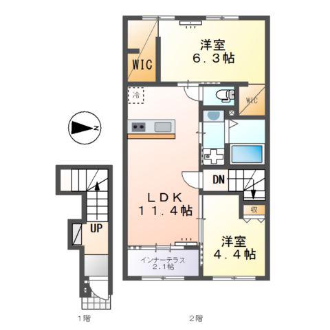 沼津市東椎路アパート(2LDK/2階)の間取り写真