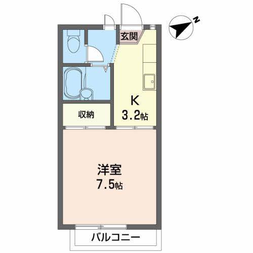 ジュネスヒル(1K/2階)の間取り写真