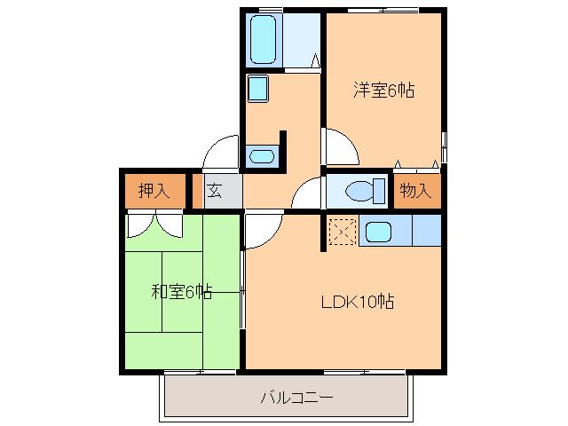 グリーンヴィラ糀(2LDK/2階)の間取り写真