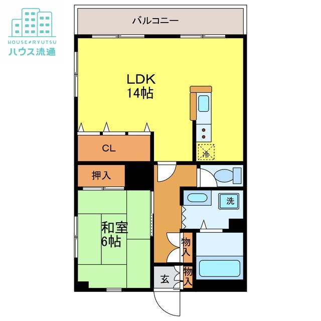 浦岡マンション(1LDK/2階)の間取り写真