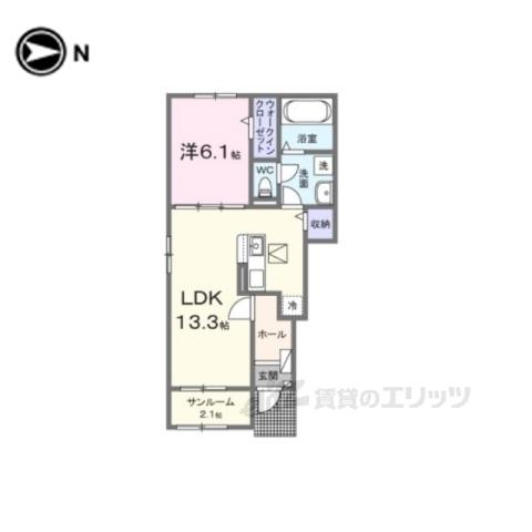 カレント綾部(1LDK/1階)の間取り写真