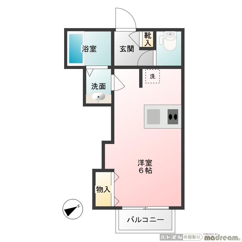 F浜田山(1K/1階)の間取り写真
