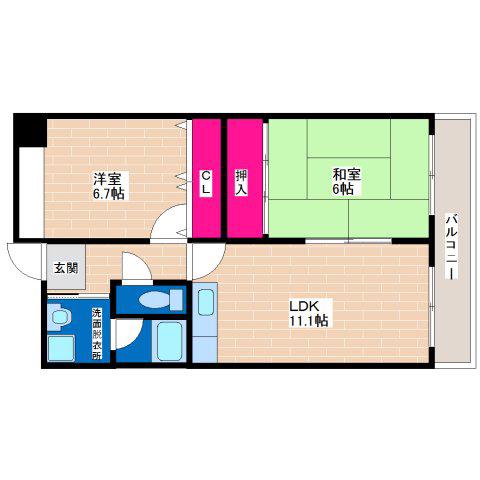 プリムヴェール瓜破(2LDK/5階)の間取り写真