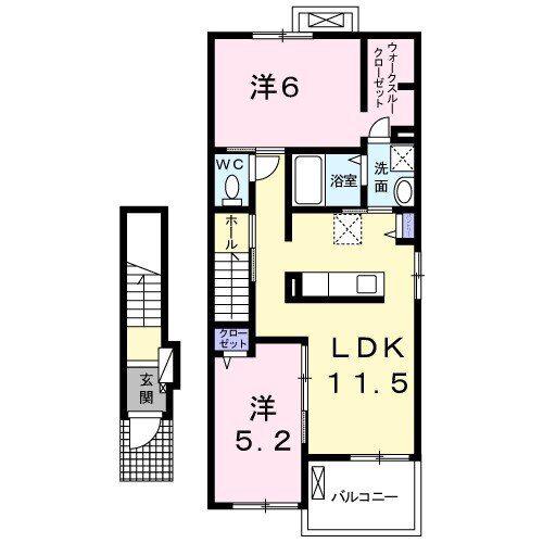 アドヴァン C(2LDK/2階)の間取り写真