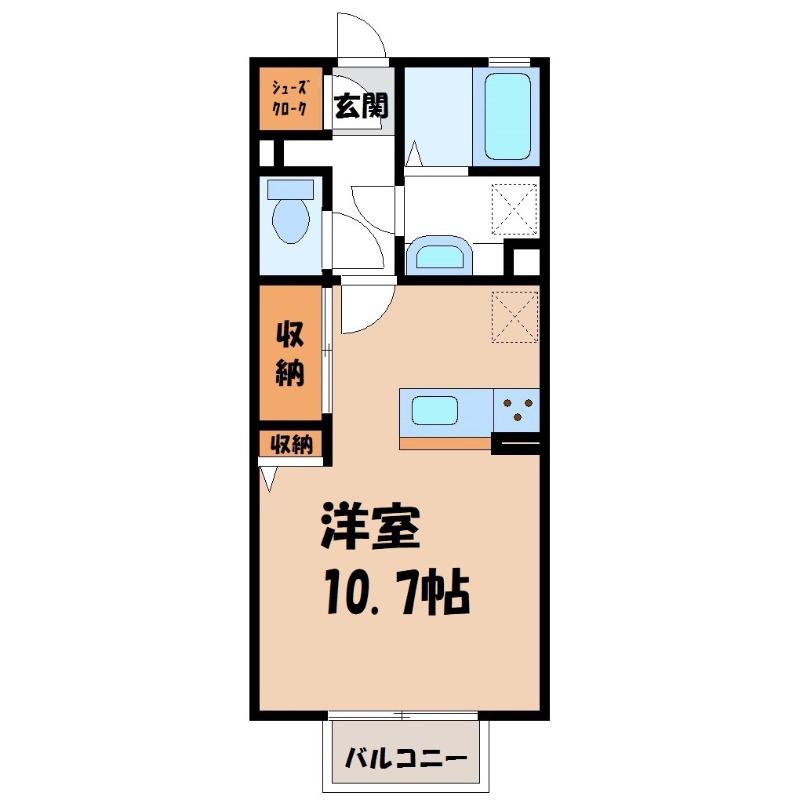 ミーティス B(ワンルーム/2階)の間取り写真