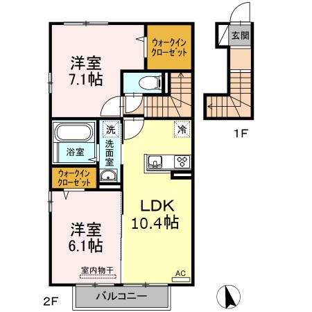 ラウレア福田(2LDK/2階)の間取り写真