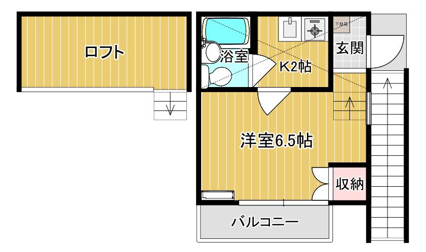 アローハイム(1K/2階)の間取り写真