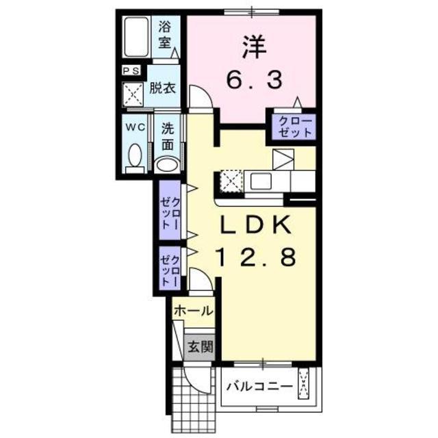 ピアフィールドII(1LDK/1階)の間取り写真