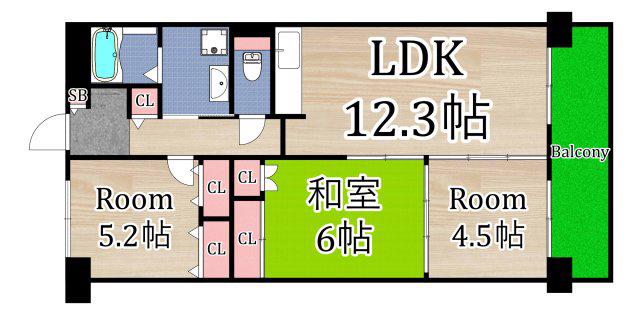 フォレスタ高殿(3LDK/9階)の間取り写真