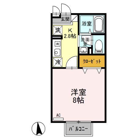 パルフェ三輪 B(1K/2階)の間取り写真