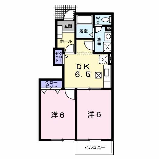 スィート レクチェI(2DK/1階)の間取り写真