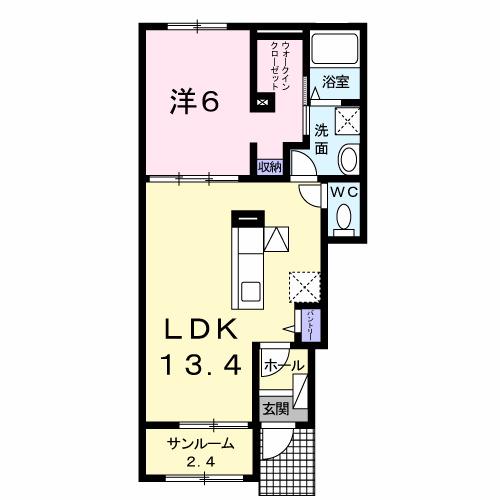 プルメリア(1LDK/1階)の間取り写真