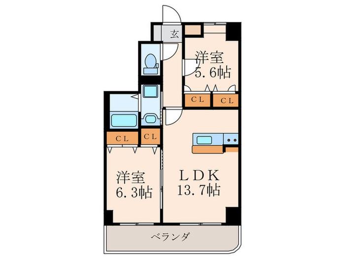 プレステ-ジレジデンス黒崎(2LDK/10階)の間取り写真