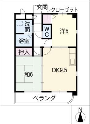 エクセレンス潮見ヶ丘(2DK/3階)の間取り写真