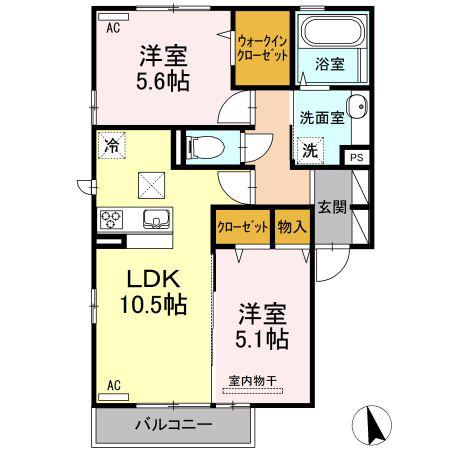 ソレイユ ルヴァン B棟(2LDK/1階)の間取り写真