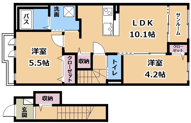 ファインハイム(2LDK/2階)の間取り写真