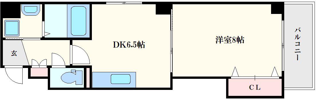 カシェット本町橋(1DK/4階)の間取り写真