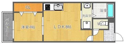 HARU千里山東(1LDK/3階)の間取り写真