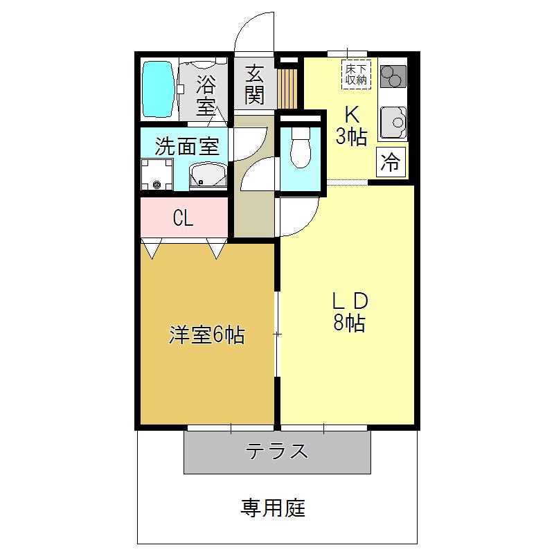 ロイヤルヴィレッジB棟(1LDK/1階)の間取り写真