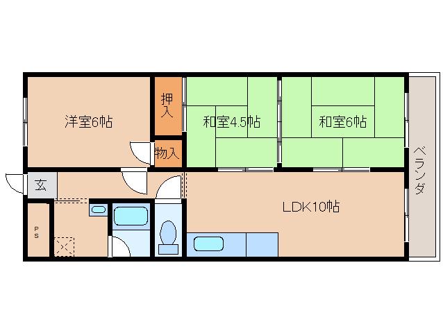 シャトー福田1号館(3LDK/3階)の間取り写真