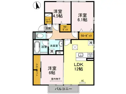 プレミアム弐番館(3LDK/2階)の間取り写真