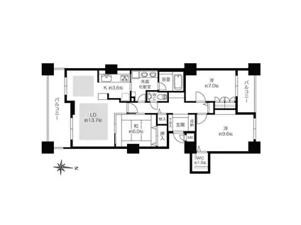 アパタワーズ札幌大通公園(3LDK/19階)の間取り写真