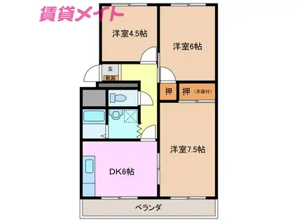 メゾン江ヶ室(3DK/4階)の間取り写真