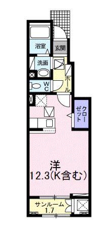 BELL AURORA (ワンルーム/1階)の間取り写真