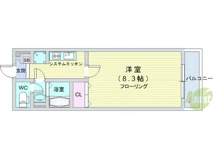 カレン石橋(1K/3階)の間取り写真
