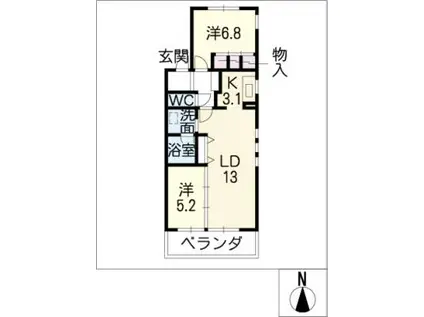 CUBE KIFUNE(2LDK/2階)の間取り写真