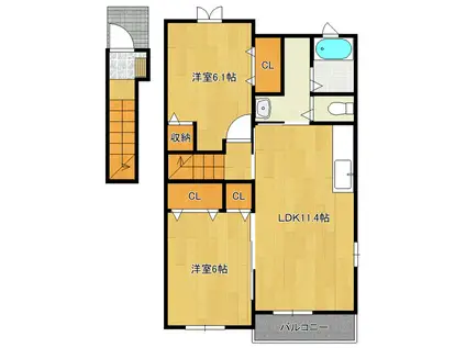 カーサ暖・暖II(2LDK/2階)の間取り写真