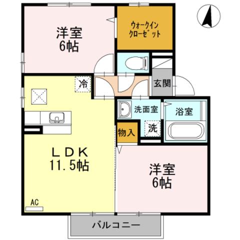 リザイア2(2LDK/1階)の間取り写真