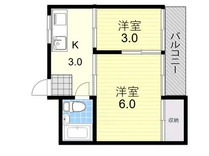 コーポ南住吉(1DK/5階)の間取り写真