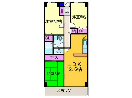 ベルヴィ西浦(3LDK/4階)の間取り写真