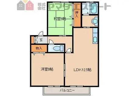 コーポHARA矢ヶ部(2LDK/2階)の間取り写真