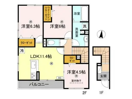 ソレイユ嵯峨野(3LDK/2階)の間取り写真