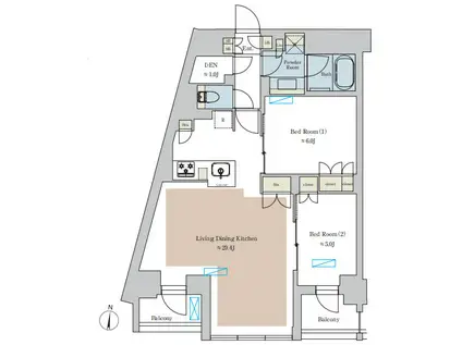 BRILLIA IST 池尻大橋(2LDK/4階)の間取り写真