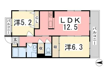 ハーモニー三幸II(2LDK/2階)の間取り写真
