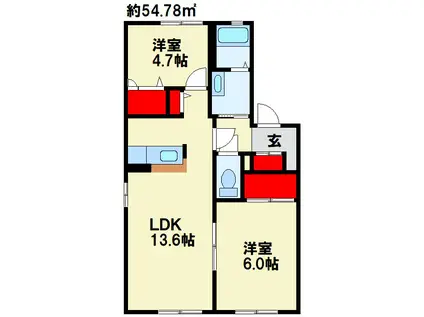 ガーデンシティ今井E棟(2LDK/1階)の間取り写真