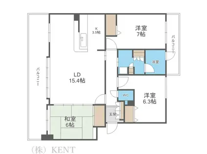 ヴェルビュ円山北6条グランステージ(3LDK/3階)の間取り写真